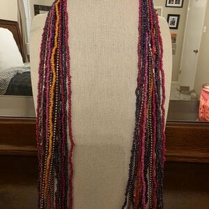 Chico's Multistrand Seed Bead Necklace in Pink, Purple, Gold